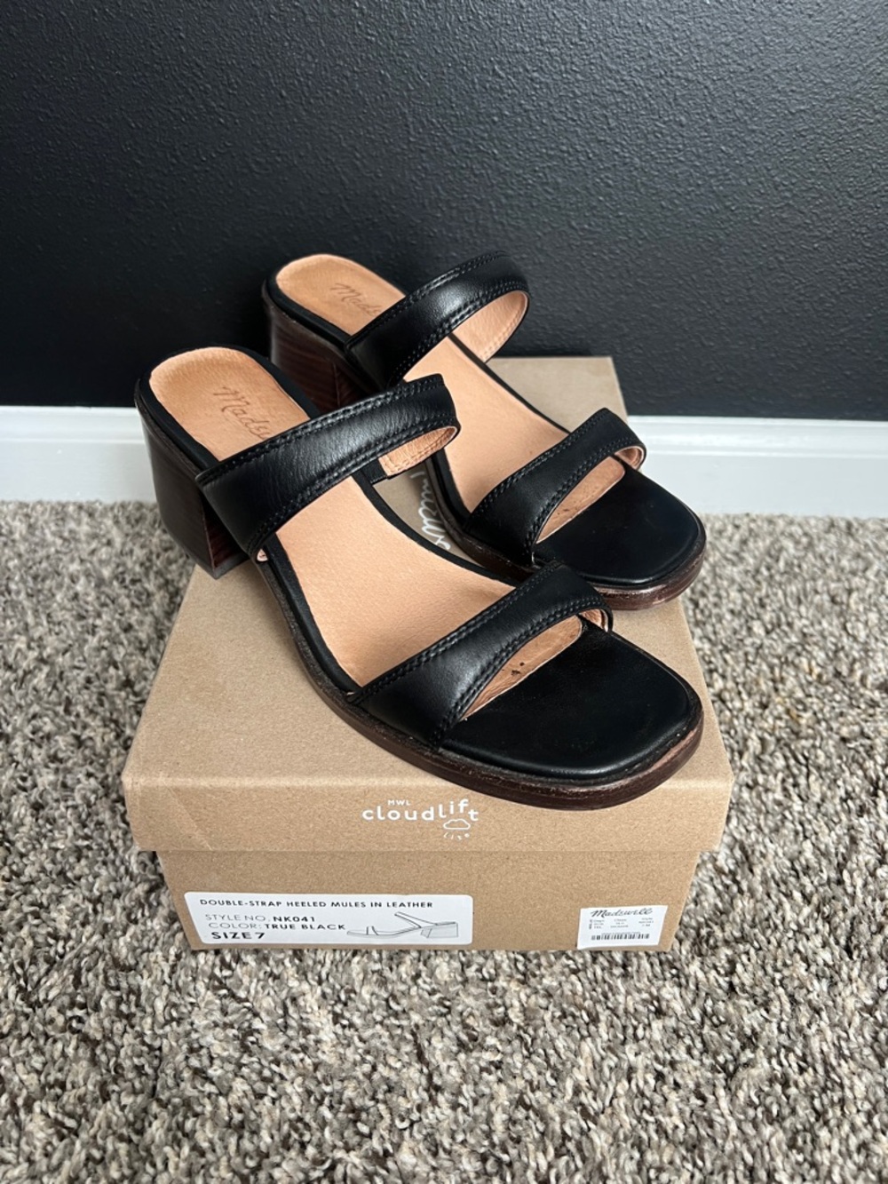 Madewell Black Double-Strap Leather Block-Heel Mules